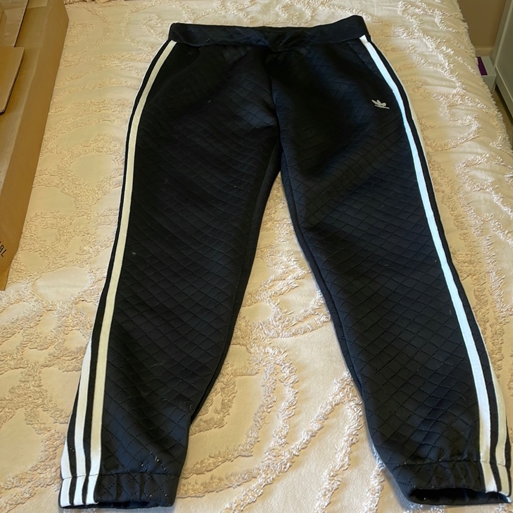 Adidas black and white track pants